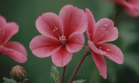 Red flowers in the garden, close-up, selective focus.の写真素材