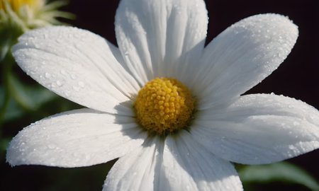 White daisy flower with water drops on petals, close-upの写真素材
