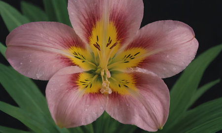 pink lily flower on a black background, close-upの写真素材