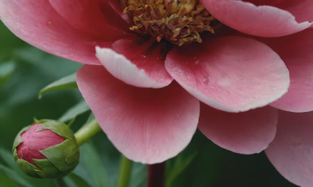 pink peony flower in the garden close-up macro photographyの写真素材