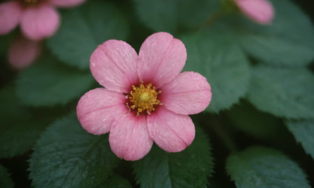 pink flower with green leaf background, closeup of pink flowerの写真素材