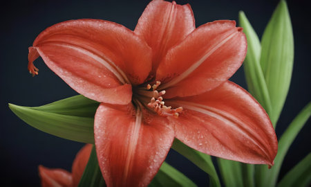 Beautiful orange lily flower on dark background, close-upの写真素材