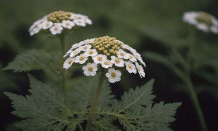 Achillea millefolium plant with white flowers.の写真素材