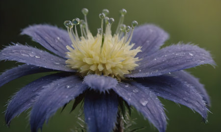 Purple flower with water drops on petals, close-upの写真素材