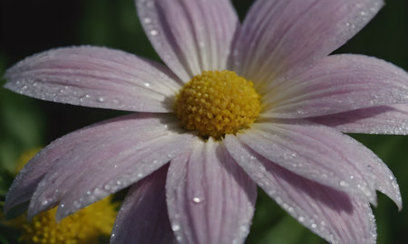 Close-up of a pink daisy flower with water dropletsの写真素材