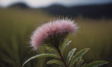 A close up of a pink flower on a grassy field.の写真素材