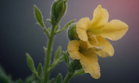 yellow flower with water drops on the petals, close-upの写真素材
