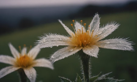 Flowers in the meadow after the rain, close-upの写真素材