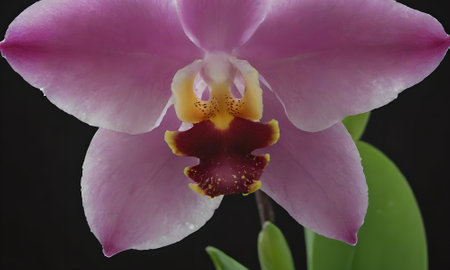pink orchid on black background, close up, macro photoの写真素材