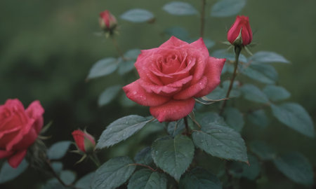 Beautiful pink rose in the garden, vintage style, selective focusの写真素材