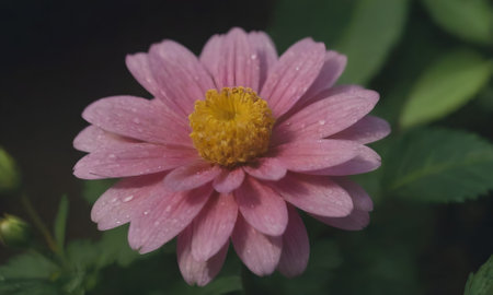 pink chrysanthemum flower with water droplets on petalsの写真素材