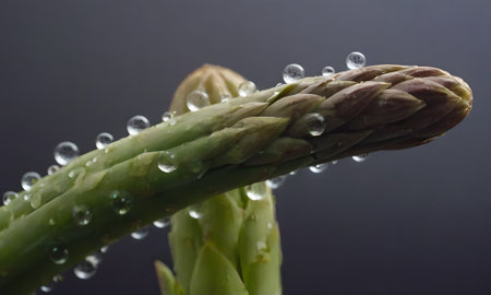 Asparagus with water drops on a black background. Close-up.の写真素材