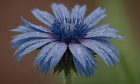 Blue cornflower with drops of water on petals, close upの写真素材