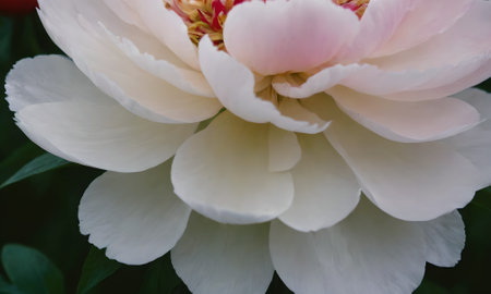 Beautiful white peony flower in the garden. Selective focus.の写真素材