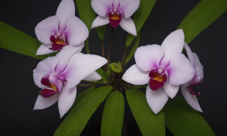 Orchid flowers on a black background. Close-up. Studio photography.の写真素材