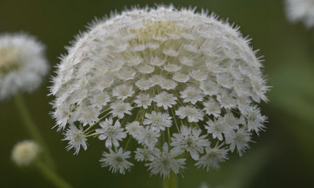 Closeup of a white flower with white petals on green backgroundの写真素材