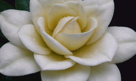 Beautiful white rose flower close-up on a black background.の写真素材
