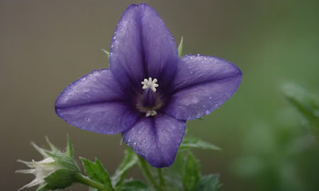 Purple flower of Campanula rotundifolia with water dropsの写真素材