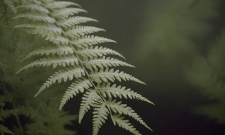Green fern leaf on dark background. Nature background. Selective focus.の写真素材