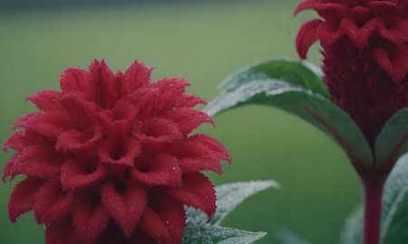 Red flower in the garden, vintage style, soft focus background.の写真素材