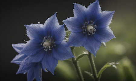 Blue flowers on a dark background. Shallow depth of field.の写真素材