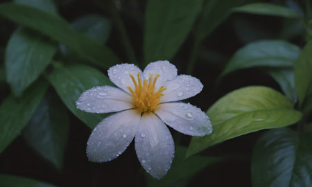 White flower with raindrops on the petals. Close up.の写真素材