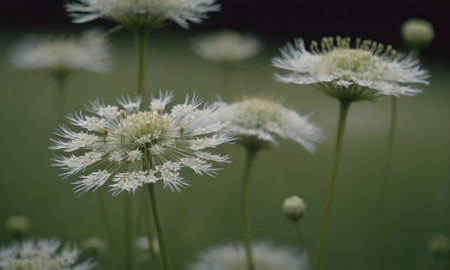 Dandelion flowers in the garden, macro shot, shallow depth of fieldの写真素材