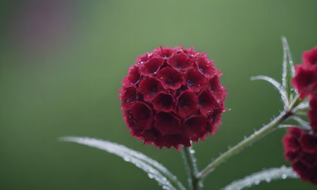 A close up of a red hydrangea flower in the garden.