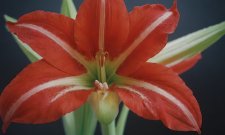 Amaryllis (Hippeastrum) on black backgroundの写真素材