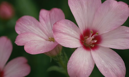 Pink flower with raindrops on the petals, close-upの写真素材