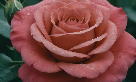 Close up of pink rose with water droplets on petals.の写真素材