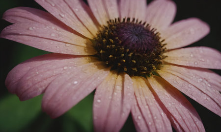 Close up of pink echinacea flower with water droplets.の写真素材