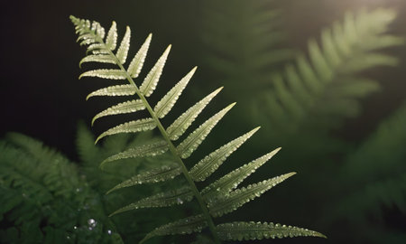 Fern leaf with water droplets in the forest. Nature backgroundの写真素材