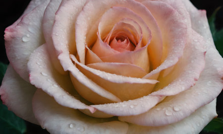 Close up of pink and white rose with water drops on petalsの写真素材