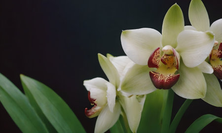 White orchid on black background with copy space. Close up.の写真素材