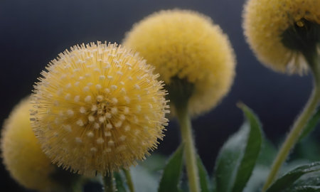 Close up of yellow flowers on black background. Shallow depth of field.の写真素材