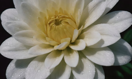 White dahlia flower with water drops on petals, close upの写真素材