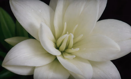 White lily flower with water drops on petals, close upの写真素材