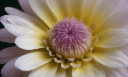 Close up of a white dahlia flower with water dropletsの写真素材