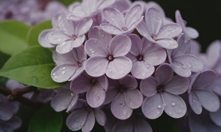 Purple hydrangea flowers with water drops after the rainの写真素材