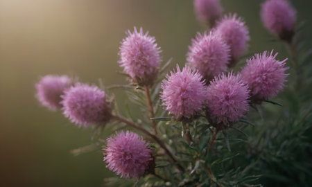 Pink flowers in the morning light. Nature background. Selective focus.の写真素材