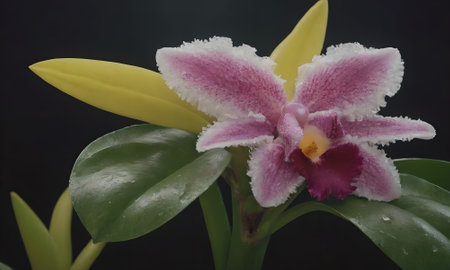 Cattleya orchid flower on a black background. Close up.の写真素材
