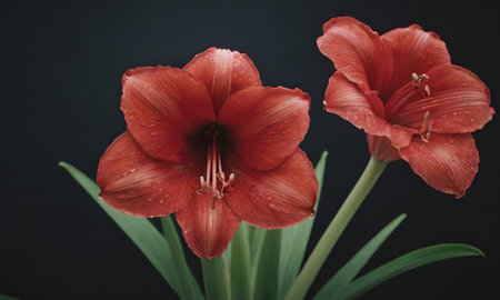 Hippeastrum (amaryllis) on dark backgroundの写真素材