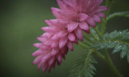 Pink flower with water drops on petals, shallow depth of fieldの写真素材
