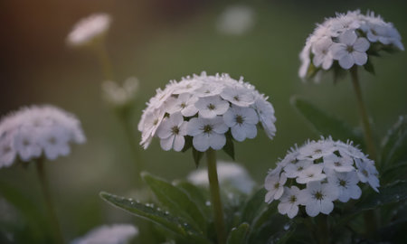 White flowers in the garden in the morning, soft focus background.の写真素材