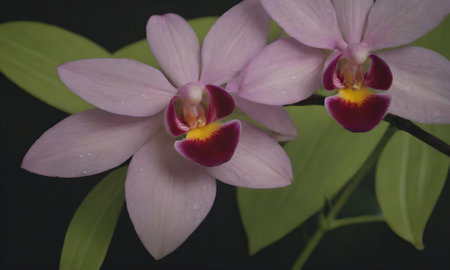 Beautiful orchids on a black background, close-upの写真素材