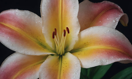 beautiful lily flower with water drops on petals close upの写真素材