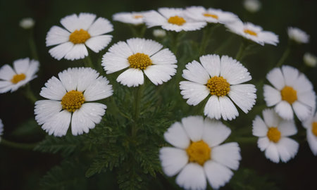 White camomile flowers with raindrops on the petals.の写真素材