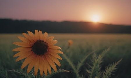 Sunflower in the field at sunset. Beautiful summer landscape with sunflower.の写真素材