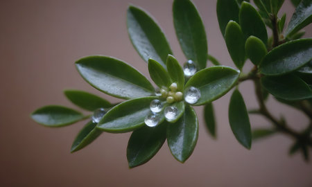 Water droplets on a green plant, close-up, macroの写真素材